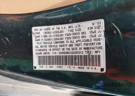 2004 Honda Cr-V Lx из США, поврежденный, VIN SHSRD68414U200312